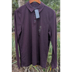Men's Via Europa Long Sleeve Polo Shirt Size S Small Burgundy
